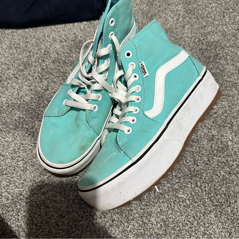 Vans High-Top Platform Sneakers in Teal and White